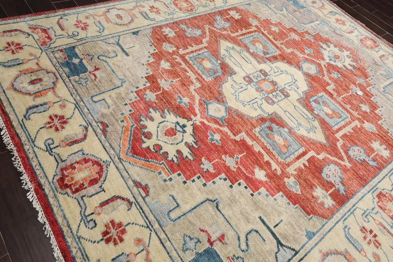 8' 1''x9' 11'' LoomBloom Muted Turkish Oushak Hand Knotted Wool Area Rug Rust, Beige Color