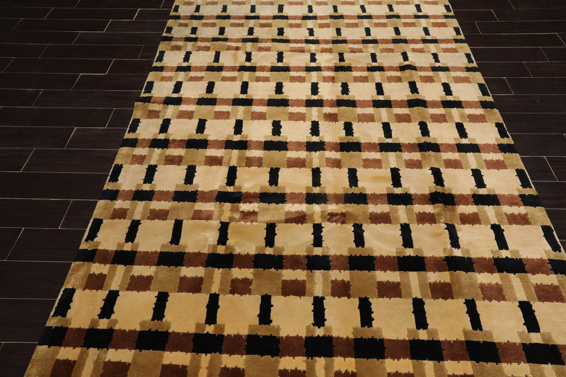 6'9" x 9'3"Hand Knotted Wool Tibetan Oriental Area Rug Modern Contemporary Beige