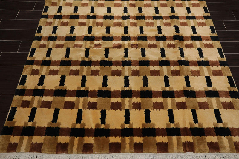 6'9" x 9'3"Hand Knotted Wool Tibetan Oriental Area Rug Modern Contemporary Beige