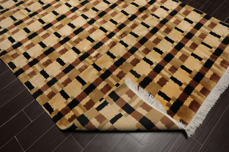 6'9" x 9'3"Hand Knotted Wool Tibetan Oriental Area Rug Modern Contemporary Beige