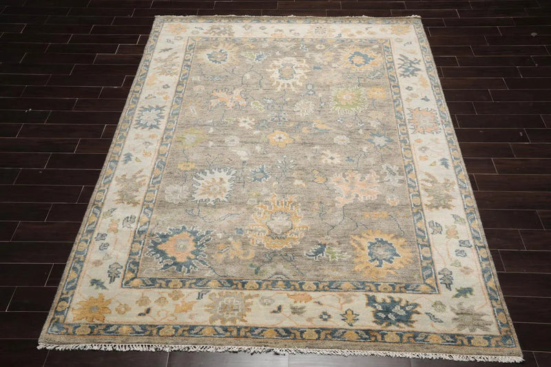 7' 3''x10' 3'' LoomBloom Muted Turkish Oushak Hand Knotted Wool Area Rug  Gray, Beige Color