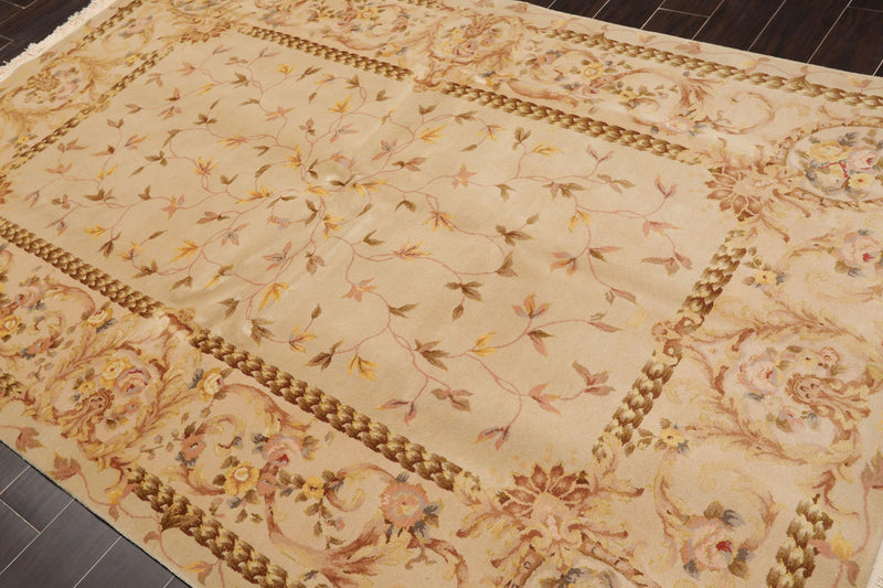 5'9" x 8'9" Hand Knotted 300KPSI Wool & silk Aubusson Savonnerie Area Rug Beige