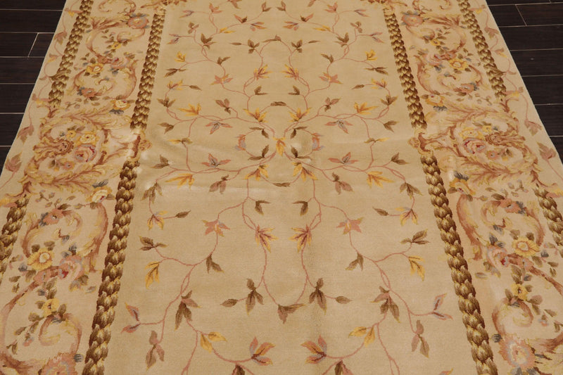 5'9" x 8'9" Hand Knotted 300KPSI Wool & silk Aubusson Savonnerie Area Rug Beige