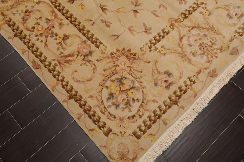 5'9" x 8'9" Hand Knotted 300KPSI Wool & silk Aubusson Savonnerie Area Rug Beige