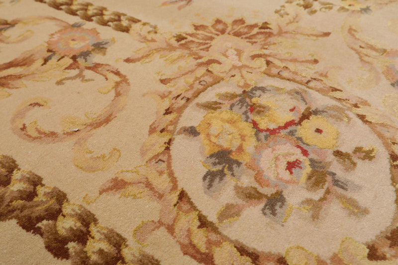 5'9" x 8'9" Hand Knotted 300KPSI Wool & silk Aubusson Savonnerie Area Rug Beige