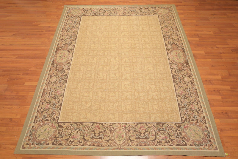 8’1"x11’6" Hand Woven 100% wool French Aubusson Needlepoint Area Rug Gold