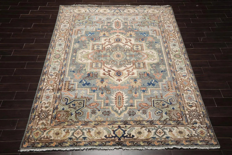 7' 11''x10' 1'' LoomBloom Muted Turkish Oushak Hand Knotted Wool Area Rug Gray, Blue Color