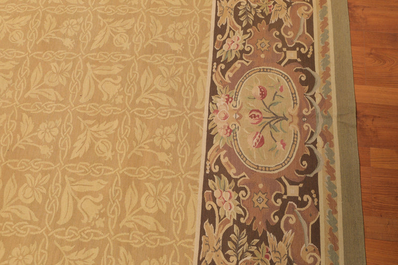8’1"x11’6" Hand Woven 100% wool French Aubusson Needlepoint Area Rug Gold