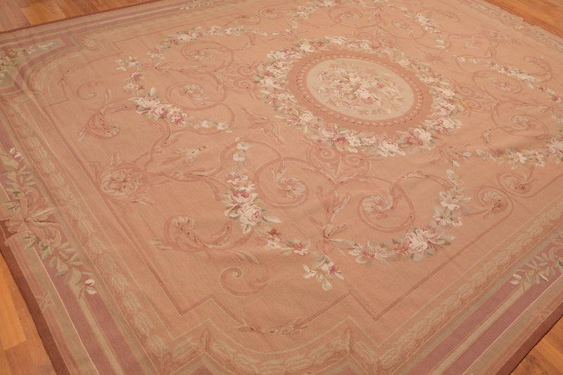 9’1"x 11’10" Hand Woven 100% Wool French Needlepoint Area Rug Pale Brown