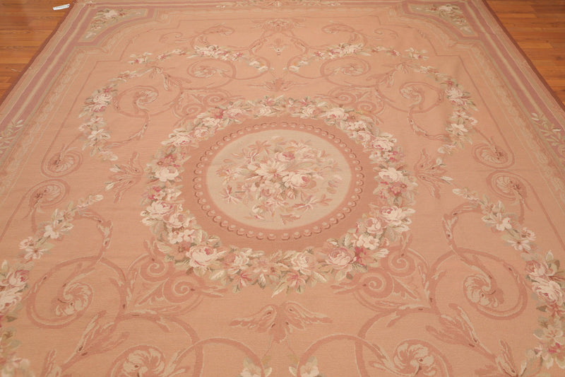 9’1"x 11’10" Hand Woven 100% Wool French Needlepoint Area Rug Pale Brown