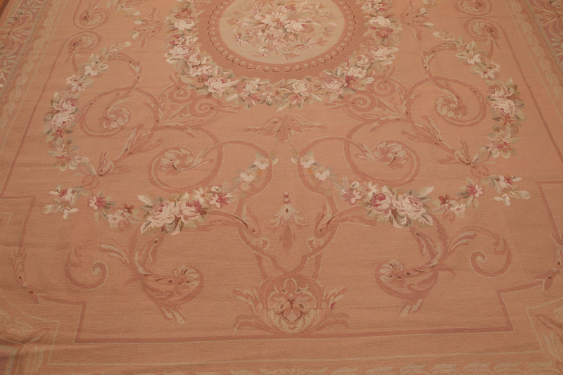 9’1"x 11’10" Hand Woven 100% Wool French Needlepoint Area Rug Pale Brown