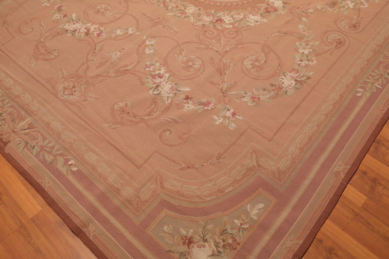 9’1"x 11’10" Hand Woven 100% Wool French Needlepoint Area Rug Pale Brown
