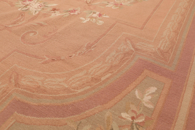 9’1"x 11’10" Hand Woven 100% Wool French Needlepoint Area Rug Pale Brown