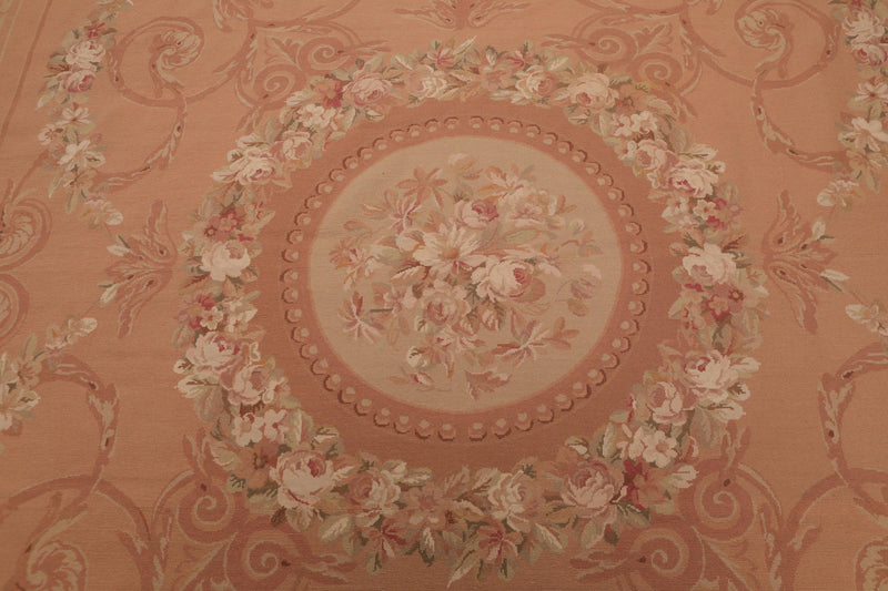 9’1"x 11’10" Hand Woven 100% Wool French Needlepoint Area Rug Pale Brown