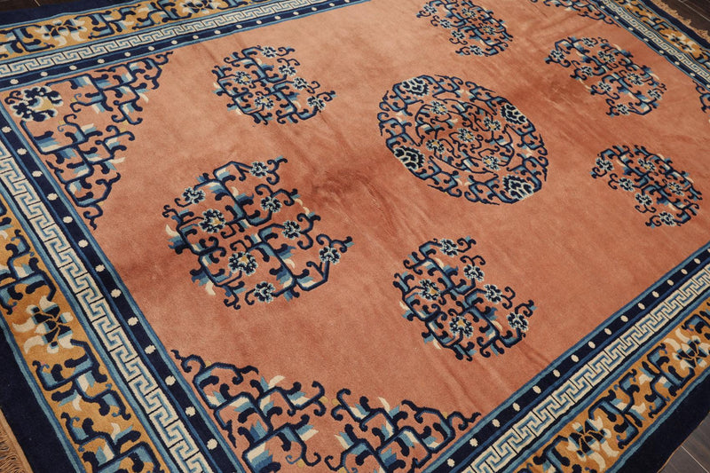 6'7" x 9'7" Hand Knotted 100% Wool Chinese Art Deco Oriental Area Rug Peach