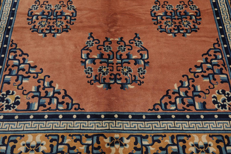 6'7" x 9'7" Hand Knotted 100% Wool Chinese Art Deco Oriental Area Rug Peach