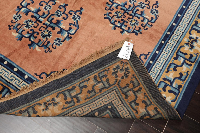 6'7" x 9'7" Hand Knotted 100% Wool Chinese Art Deco Oriental Area Rug Peach