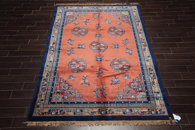 6'7" x 9'7" Hand Knotted 100% Wool Chinese Art Deco Oriental Area Rug Terracotta