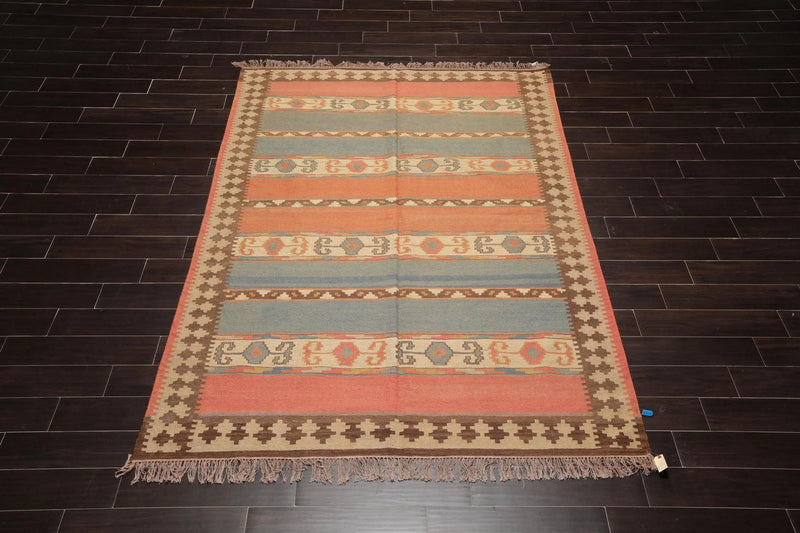 6' x 9' Hand Knotted 100% Wool Romanian Kilim Southwestern Area Rug Salmon