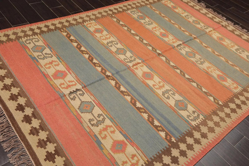 6' x 9' Hand Knotted 100% Wool Romanian Kilim Southwestern Area Rug Salmon