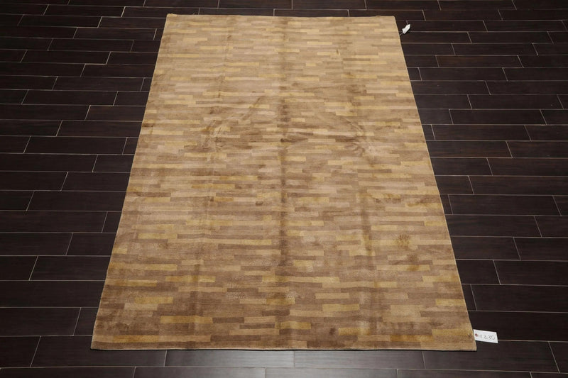 6' x 9' Hand Knotted Superfine 50% Silk 50% Wool Tibetan Area Rug Modern Tan