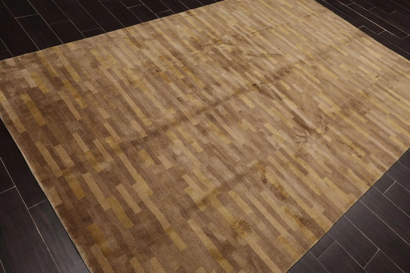 6' x 9' Hand Knotted Superfine 50% Silk 50% Wool Tibetan Area Rug Modern Tan