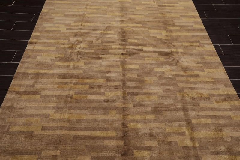 6' x 9' Hand Knotted Superfine 50% Silk 50% Wool Tibetan Area Rug Modern Tan