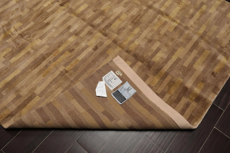 6' x 9' Hand Knotted Superfine 50% Silk 50% Wool Tibetan Area Rug Modern Tan