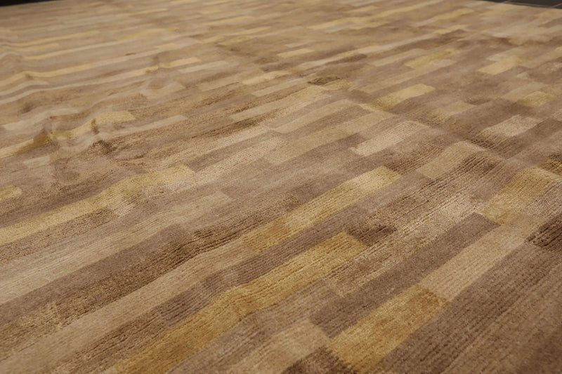 6' x 9' Hand Knotted Superfine 50% Silk 50% Wool Tibetan Area Rug Modern Tan