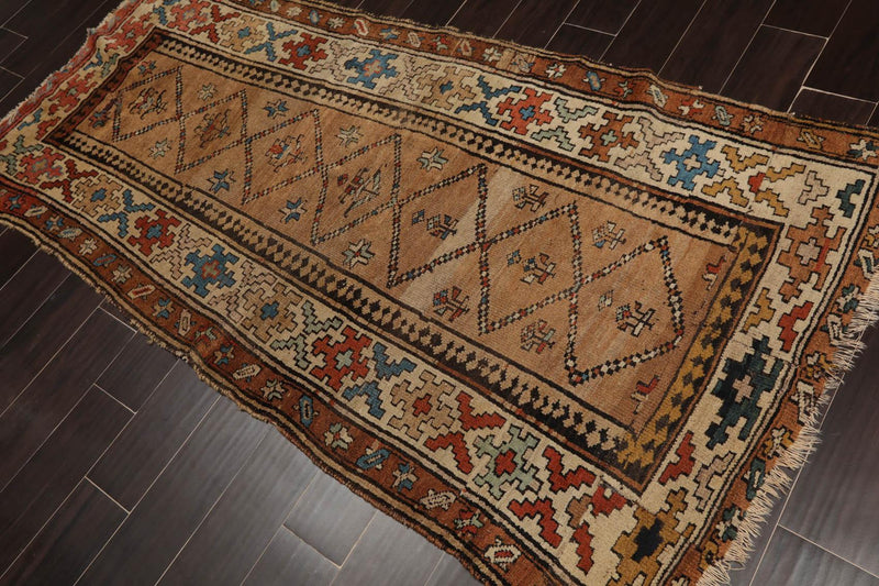 3'9" x 7'10" Antique Hand Knotted 100% Wool Melayaar Oriental Area Rug Caramel