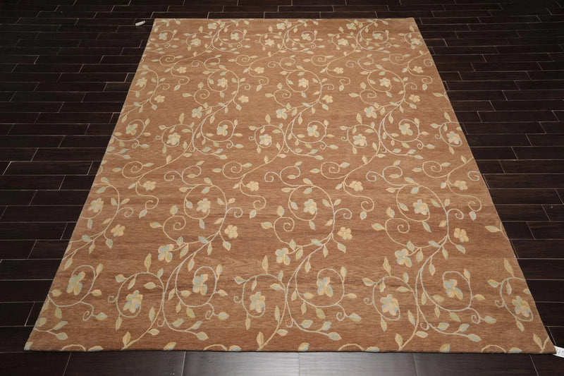 9' x 12' Hand Knotted Tibetan 100% Wool Transitional Muted Area Rug Brown