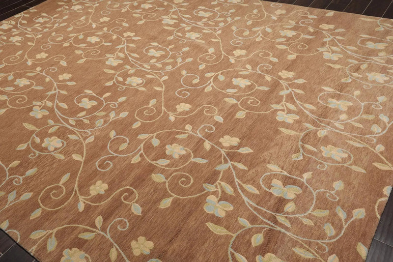 9' x 12' Hand Knotted Tibetan 100% Wool Transitional Muted Area Rug Brown