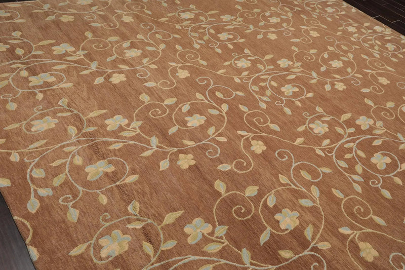 9' x 12' Hand Knotted Tibetan 100% Wool Transitional Muted Area Rug Brown