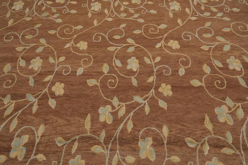 9' x 12' Hand Knotted Tibetan 100% Wool Transitional Muted Area Rug Brown