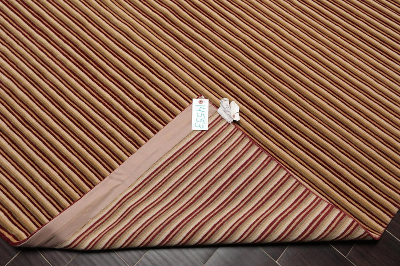8' x 10' Hand Knotted Tibetan 100% Wool Stripes Modern Designer Area Rug Beige