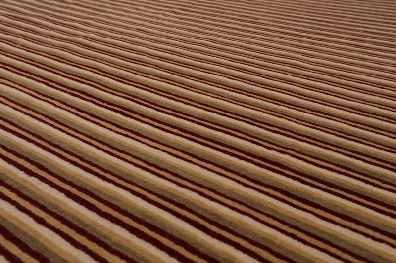 8' x 10' Hand Knotted Tibetan 100% Wool Stripes Modern Designer Area Rug Beige