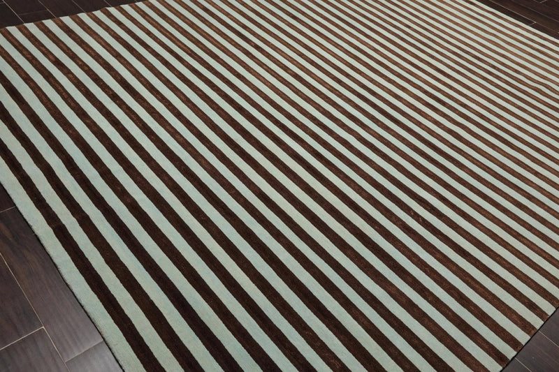 8' x 10' Hand Knotted Tibetan Wool & Silk Stripes Area Rug Brown Seafoam