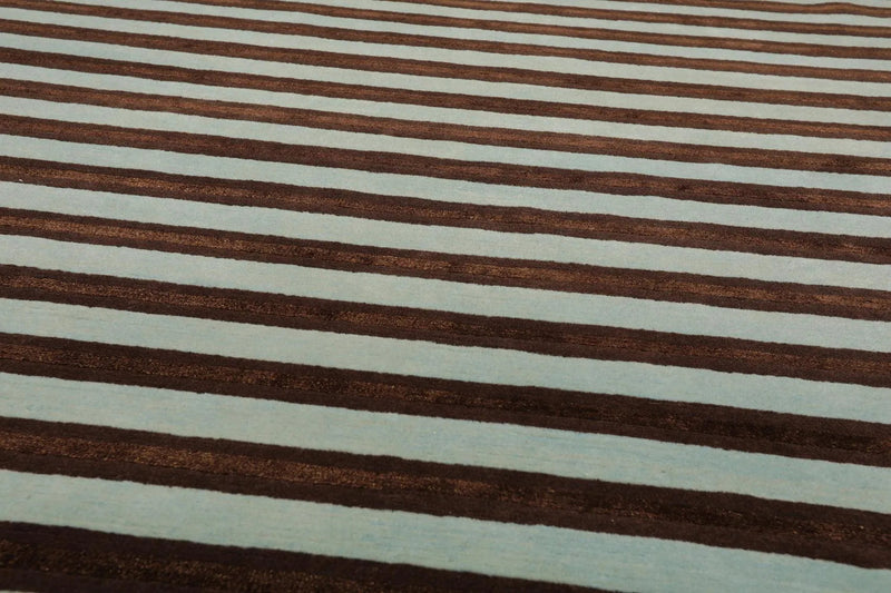 8' x 10' Hand Knotted Tibetan Wool & Silk Stripes Area Rug Brown Seafoam