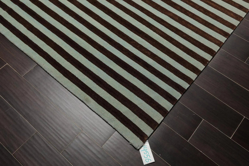 8' x 10' Hand Knotted Tibetan Wool & Silk Stripes Area Rug Brown Seafoam