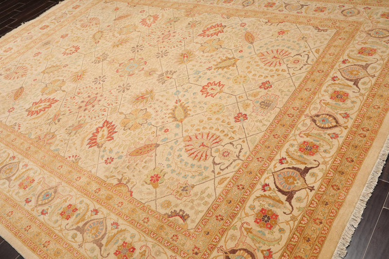 9'1"x 11'10" Hand Knotted Wool PakPersian 16/18 300 KPSI Oriental Area Rug Beige