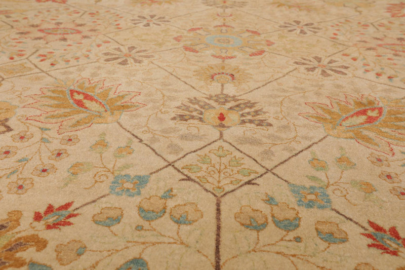 9'1"x 11'10" Hand Knotted Wool PakPersian 16/18 300 KPSI Oriental Area Rug Beige