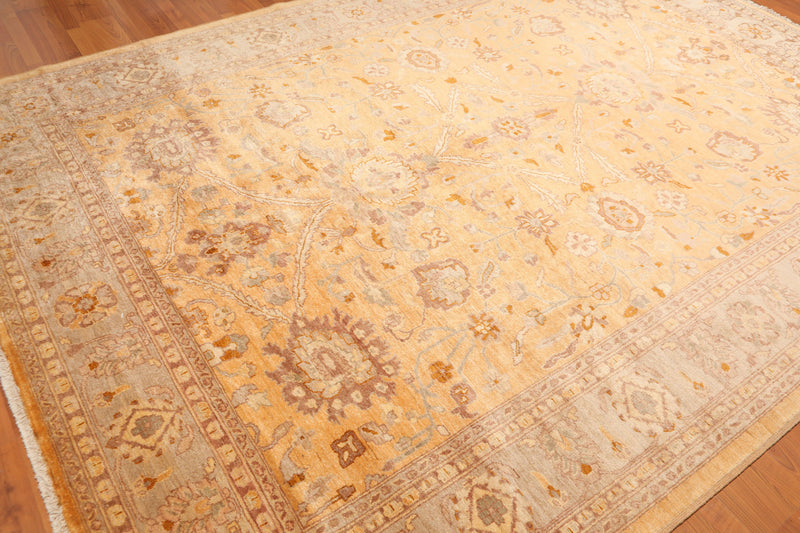 8’ x 11’6" Hand Knotted Gold Wash Silky Sheen Wool Oriental Area rug Hay