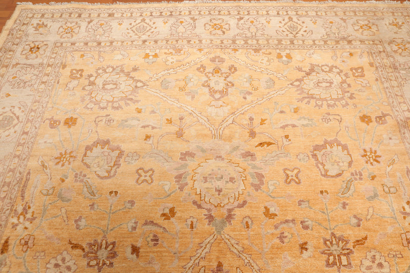 8’ x 11’6" Hand Knotted Gold Wash Silky Sheen Wool Oriental Area rug Hay