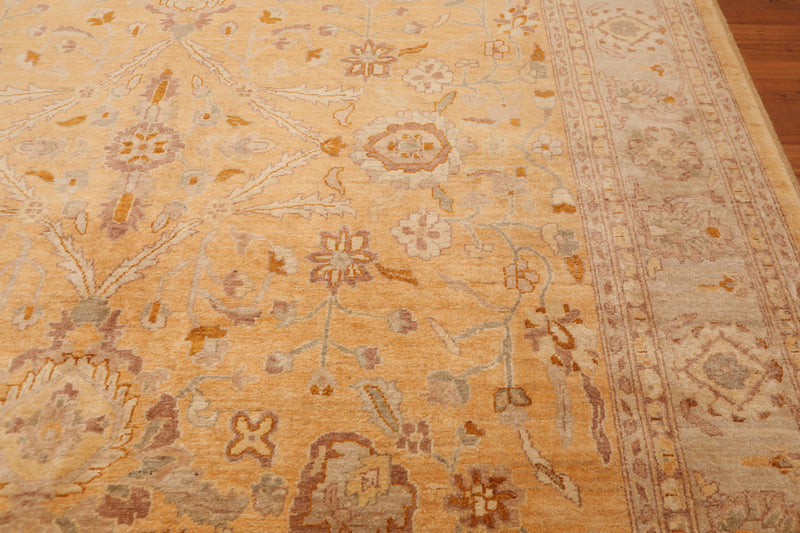 8’ x 11’6" Hand Knotted Gold Wash Silky Sheen Wool Oriental Area rug Hay