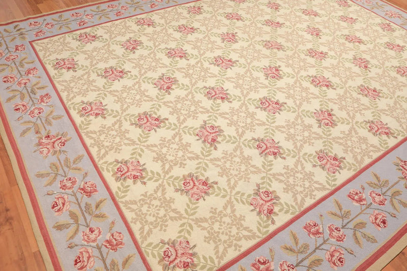 9' x 12' Hand Woven Floral Trellis Wool French Needlepoint Area Rug Gold