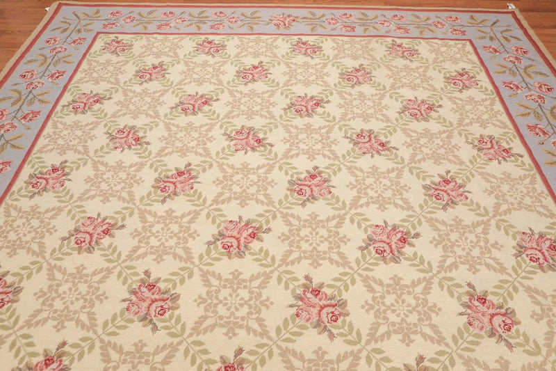 9' x 12' Hand Woven Floral Trellis Wool French Needlepoint Area Rug Gold