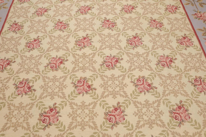 9' x 12' Hand Woven Floral Trellis Wool French Needlepoint Area Rug Gold