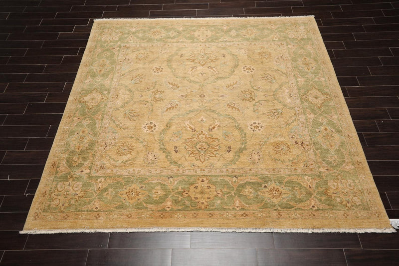 8'9" x 8'11" Square Hand Knotted 100% Wool Peshawar Oriental Area Rug Beige