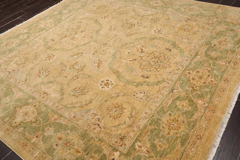 8'9" x 8'11" Square Hand Knotted 100% Wool Peshawar Oriental Area Rug Beige