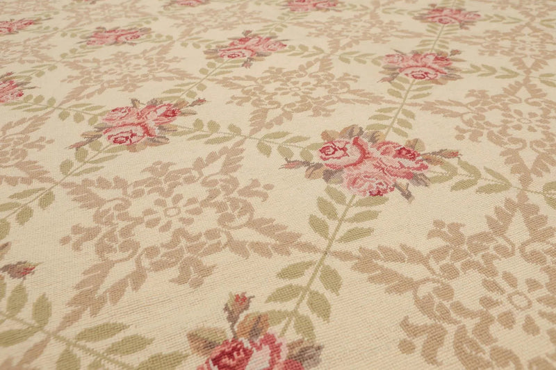 9' x 12' Hand Woven Floral Trellis Wool French Needlepoint Area Rug Gold
